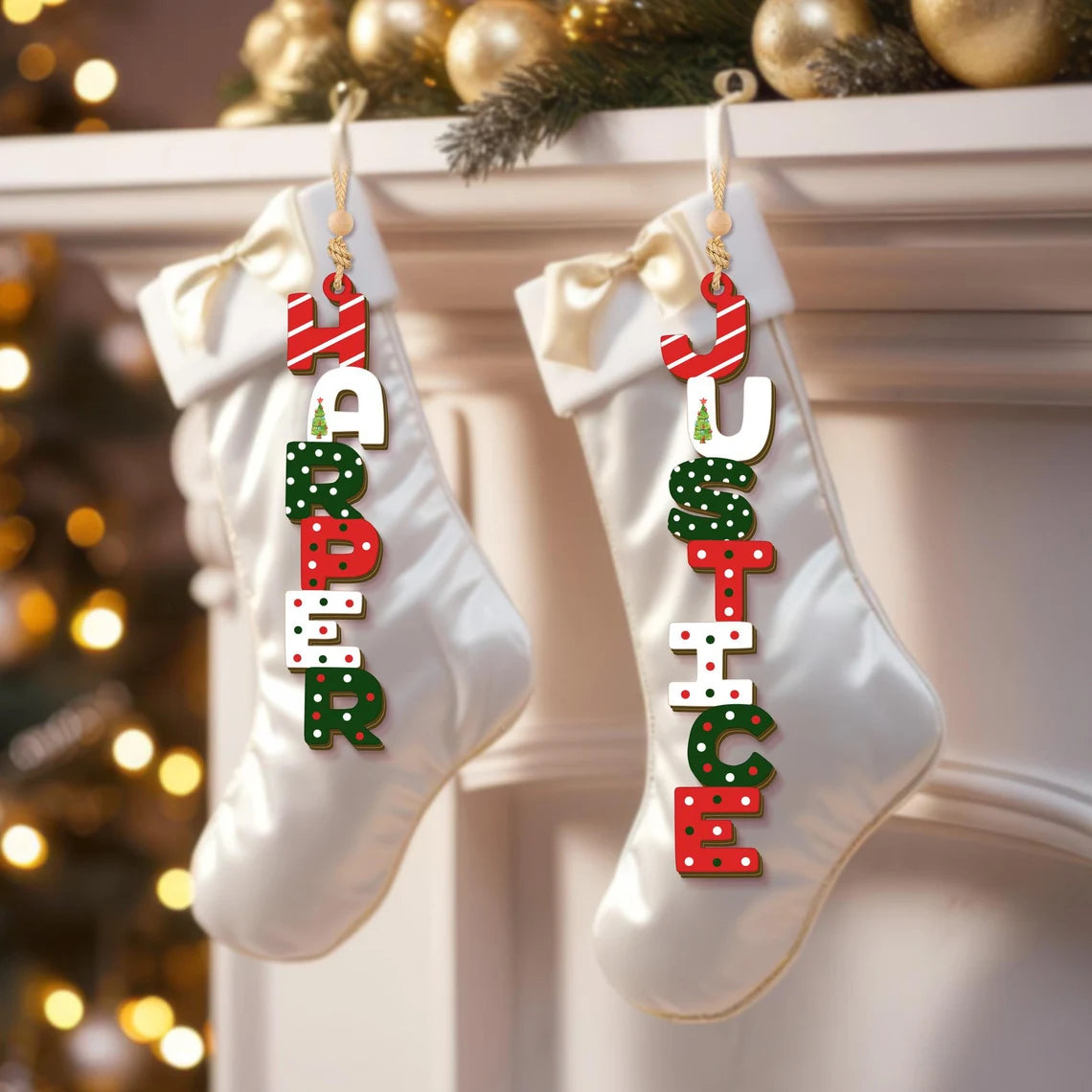 Personalized Christmas Name Letter Ornament 2025 – Custom Stocking Tag