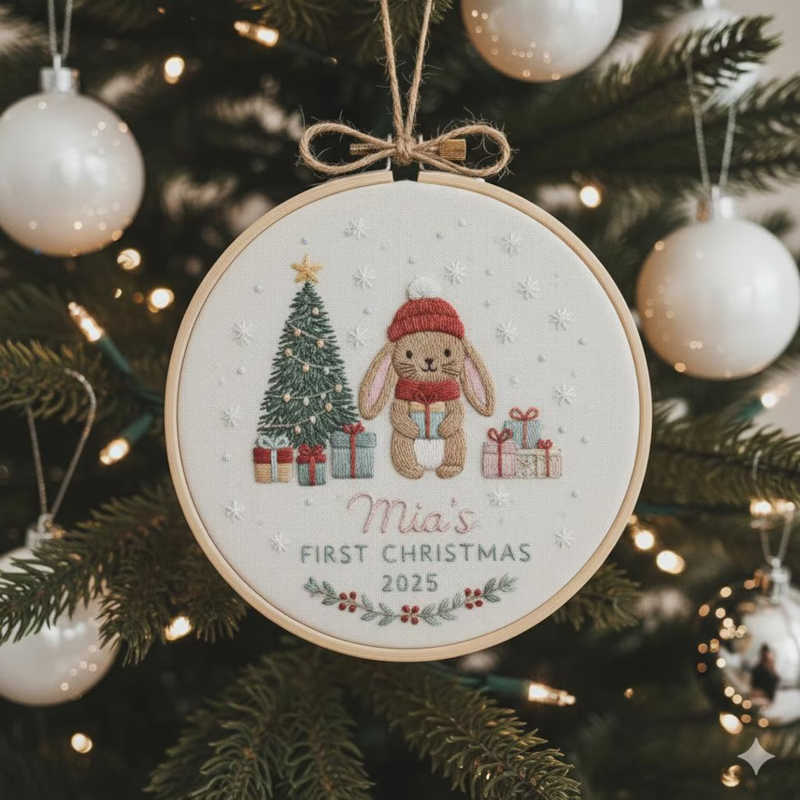 Goose Baby’s First Christmas Ornament – Hand Embroidered Personalized Gift