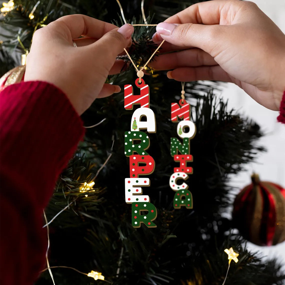 Personalized Christmas Name Letter Ornament 2025 – Custom Stocking Tag