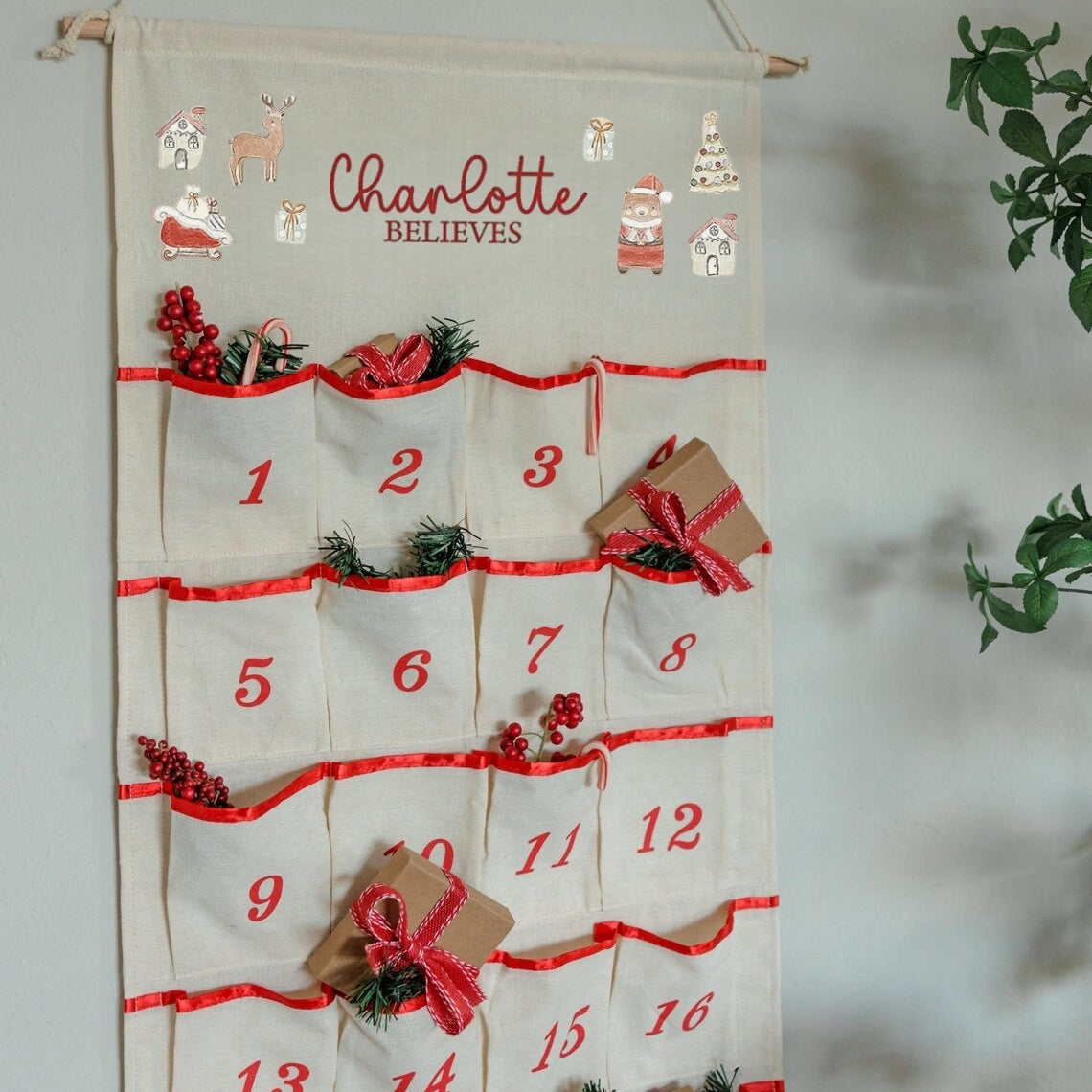 Personalised Advent Calendar 2025 – Fill Your Own Refillable Hanging Linen