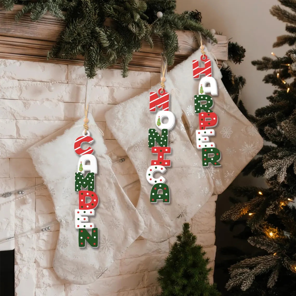 Personalized Christmas Name Letter Ornament 2025 – Custom Stocking Tag