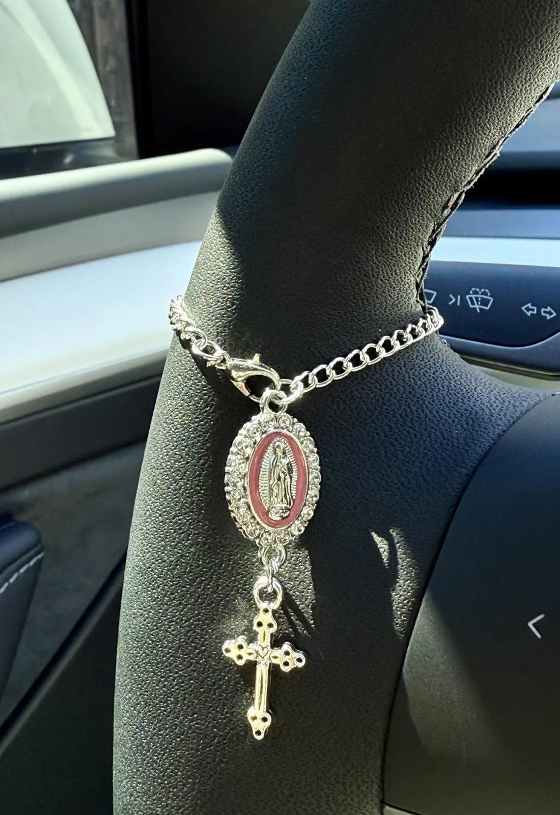 Rosary Car Charm – Handmade Car Accessory in 6 Colors & 2 Finishes