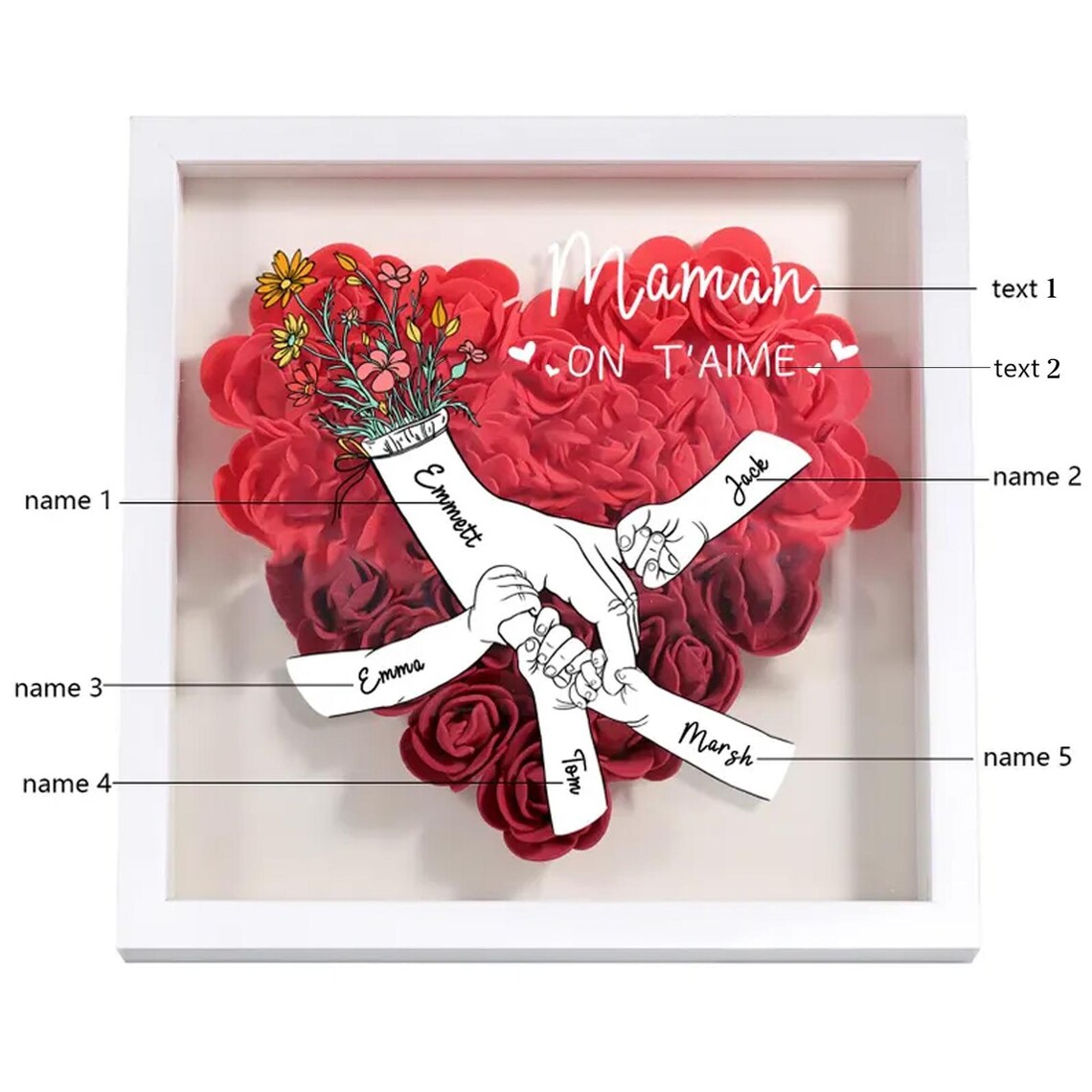 Personalized Name Flower Shadow Box | Gift for Mom & Grandma