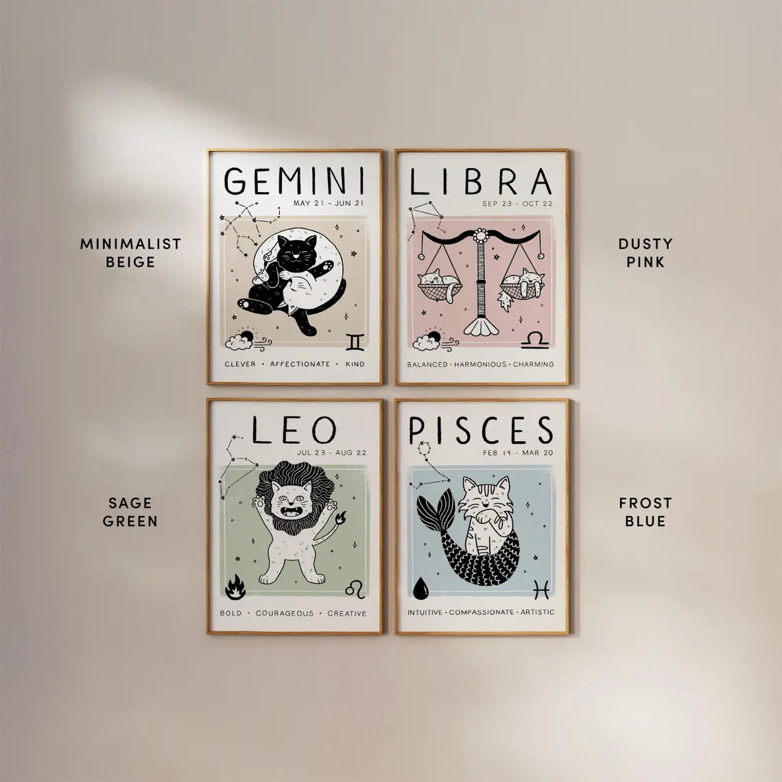 Libra Cat Astrology Print – Boho Zodiac Star Sign Wall Art (Unframed)