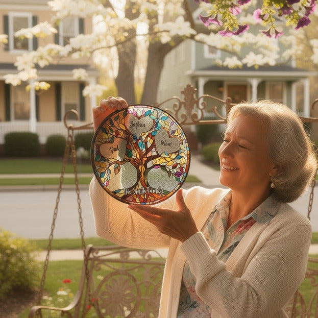 Personalized Stained Glass Tree of Life Suncatcher – Family Names Gift