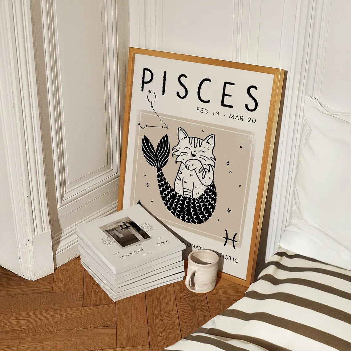Libra Cat Astrology Print – Boho Zodiac Star Sign Wall Art (Unframed)