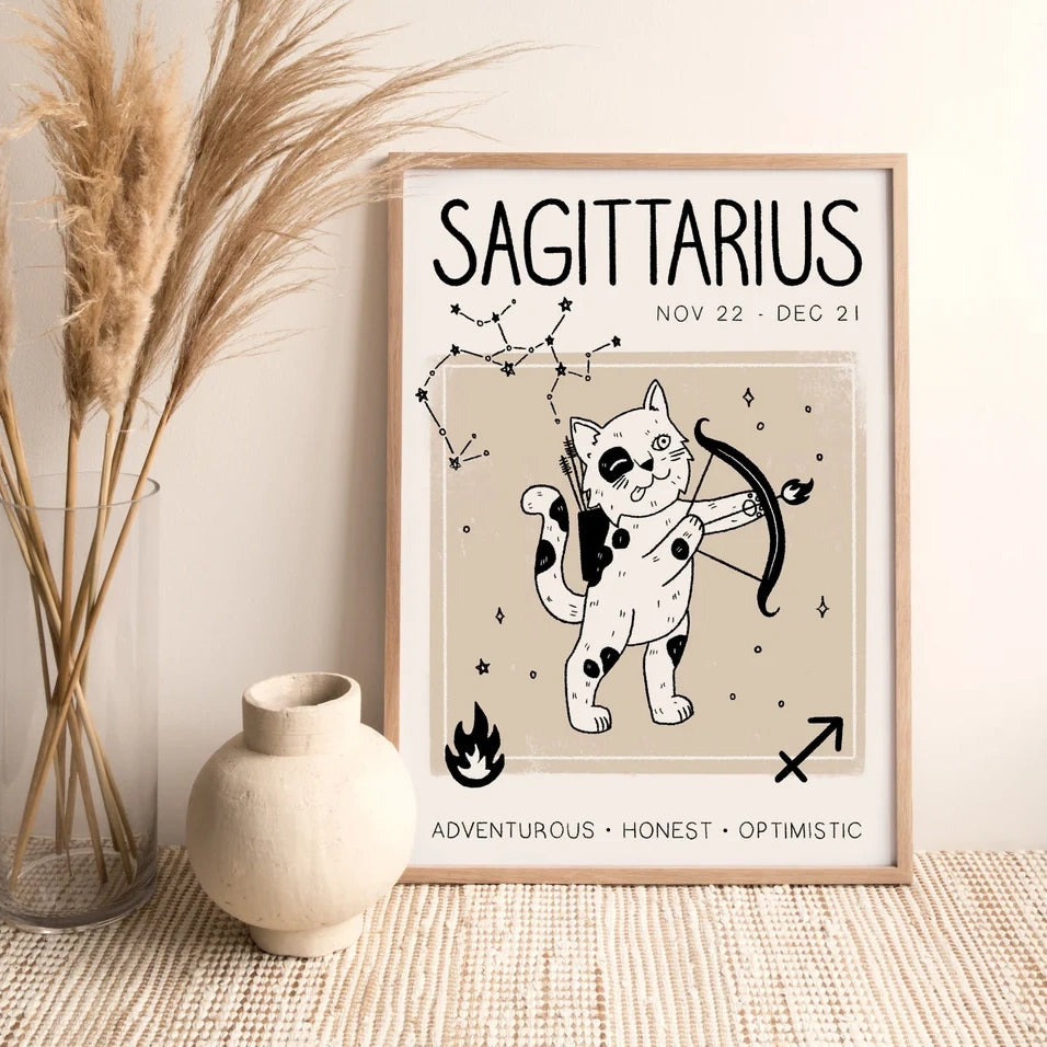 Libra Cat Astrology Print – Boho Zodiac Star Sign Wall Art (Unframed)