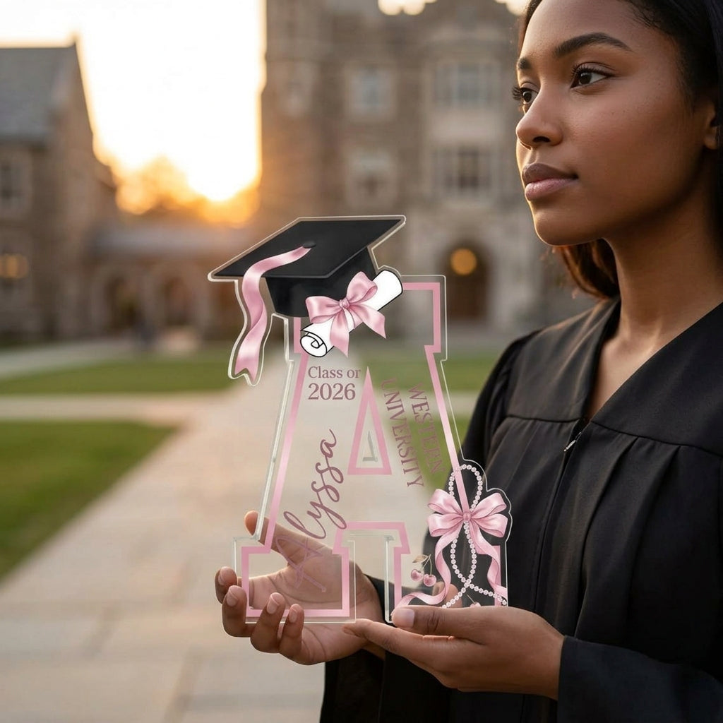 Pink Bow Graduation Acrylic Block | Personalized Class of 2026 Gift