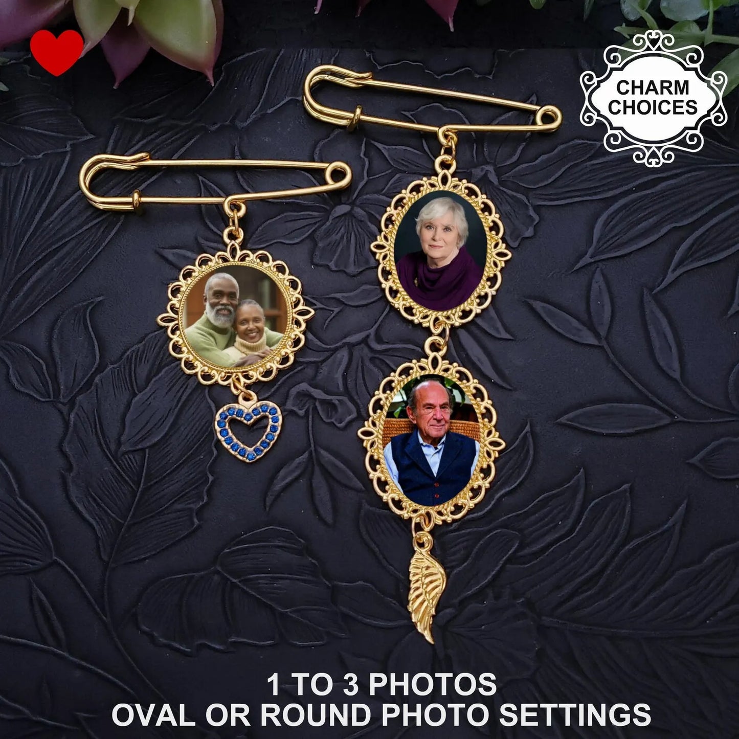 Gold Memorial Bridal Bouquet Charm - Personalized Remembrance Photo Pin