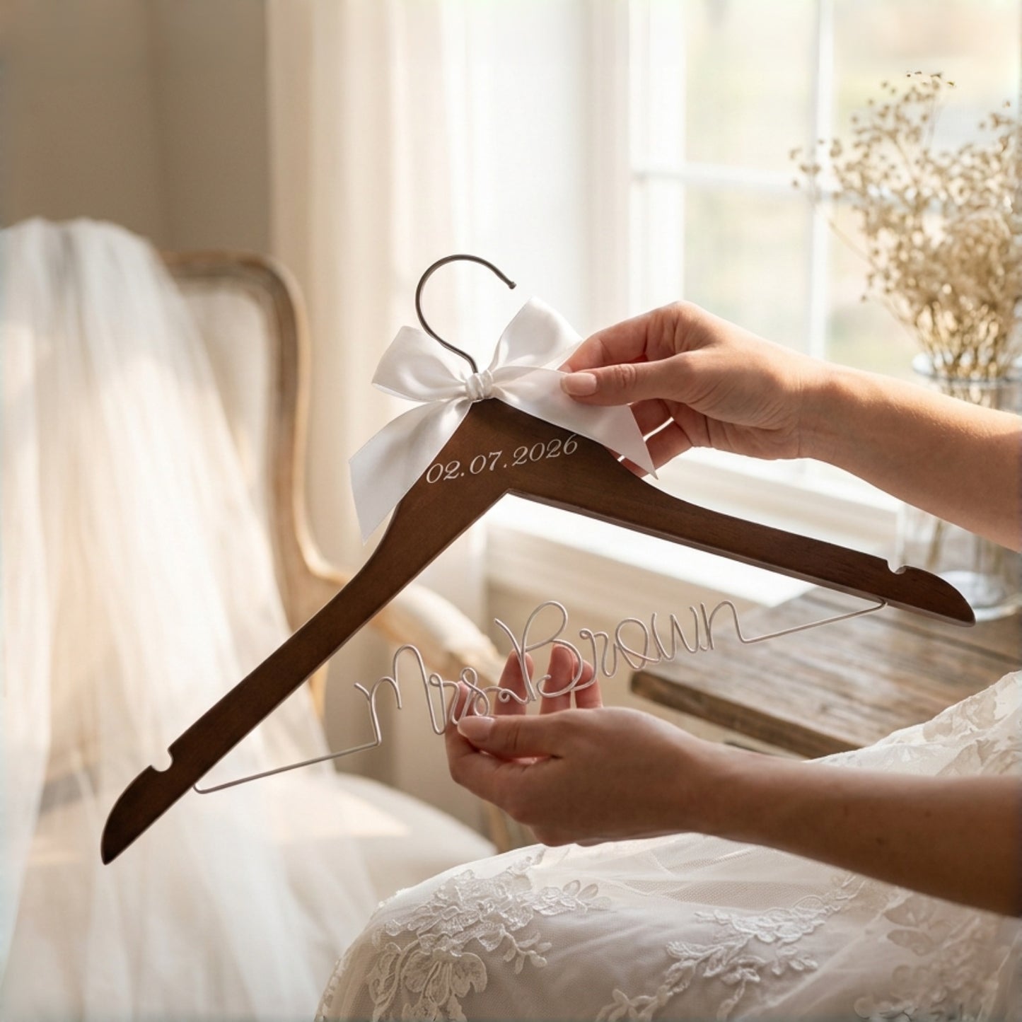 Personalized Bridal Hanger | Custom Wedding Dress Hanger with Name & Date