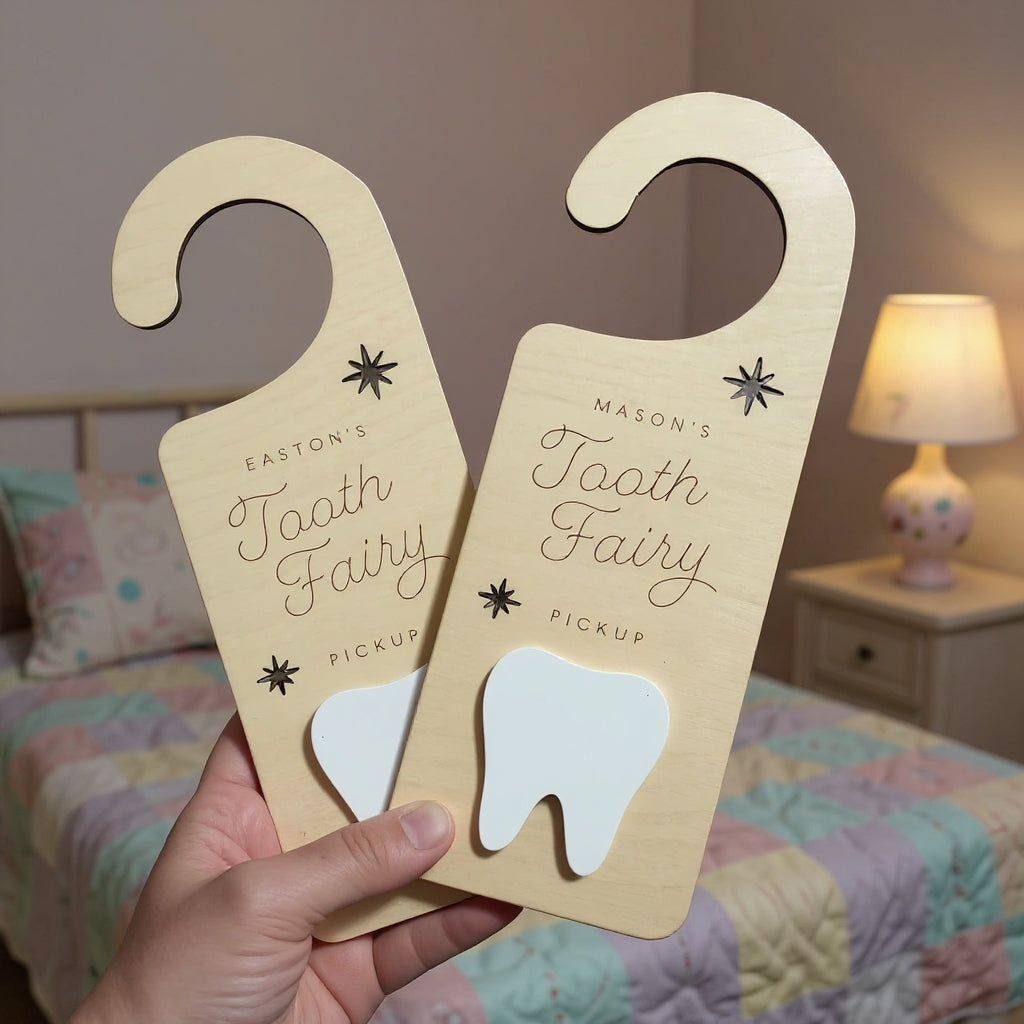 Personalized Wooden Tooth Fairy Door Hanger Sign for Kids