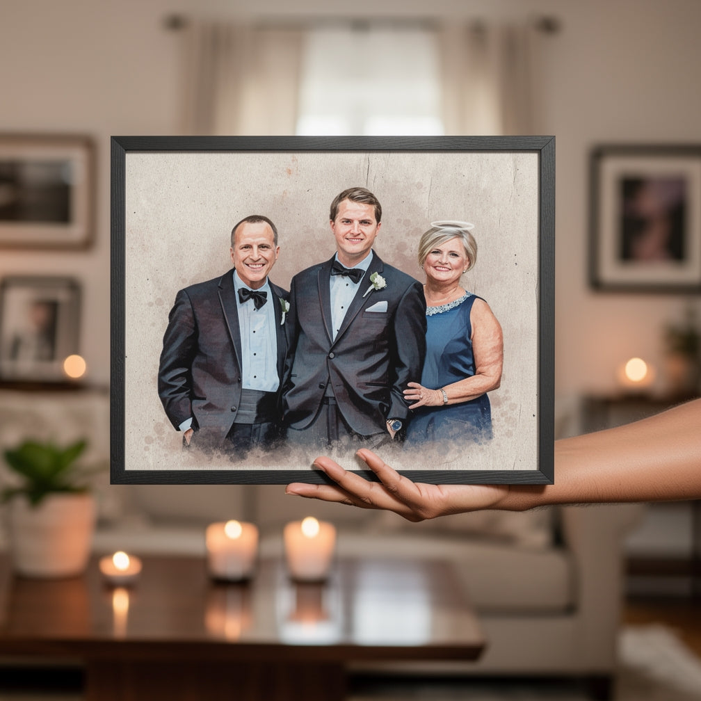 Custom Watercolor Wedding Photo Frame | Portrait Memorial Wood Plaque
