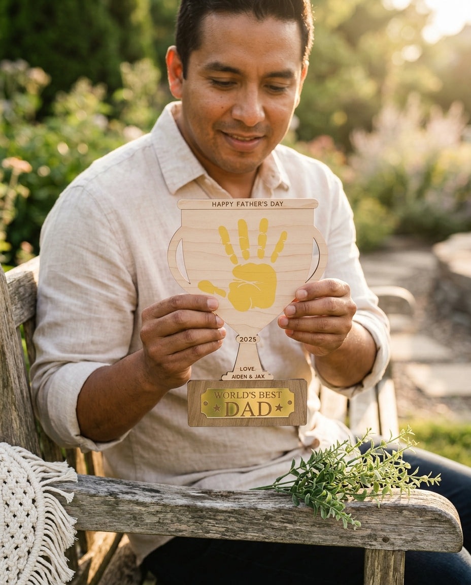 Personalized Handprint Trophy Sign – Dad Grandpa Gift Keepsake