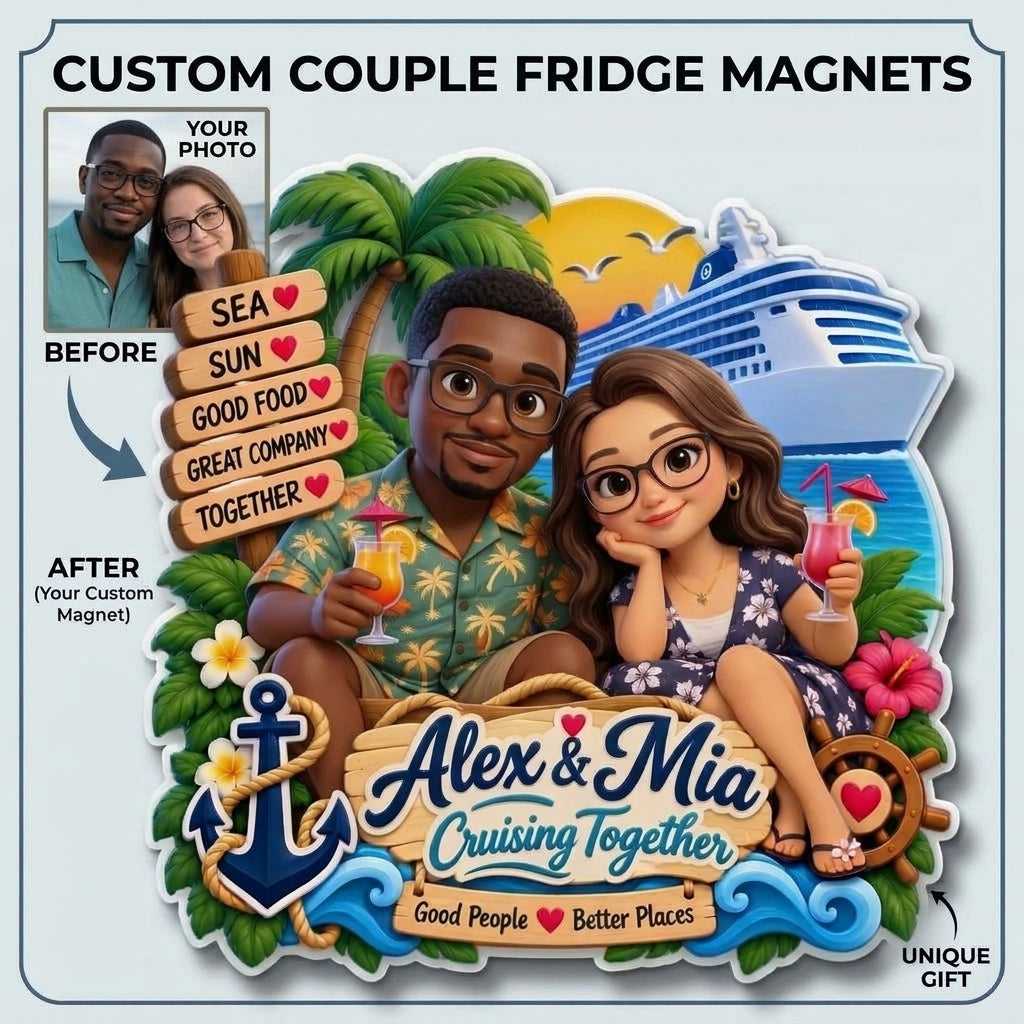 Personalized Couple Cruise Door Magnet, Custom Photo Cruise Decor