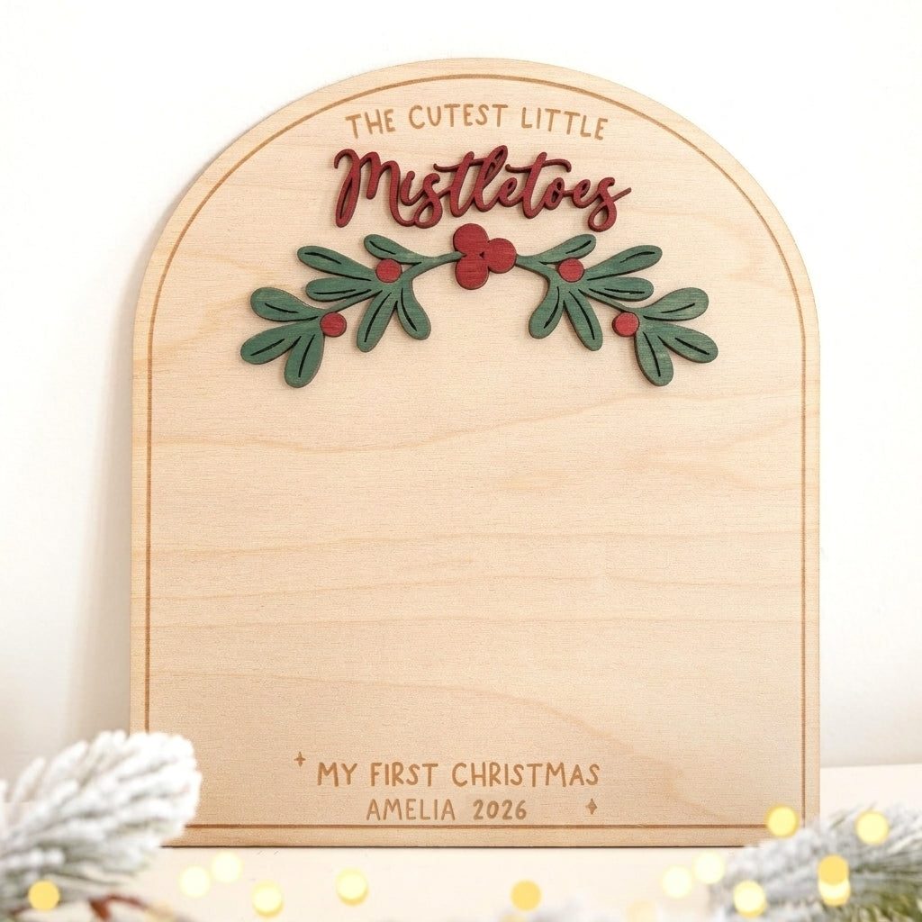 Personalized Mistletoes Baby Christmas Footprint Board | Wooden Sign