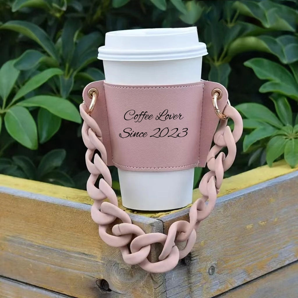 Custom Cup Sleeve with Chain – 9 Colors, Personalized Text