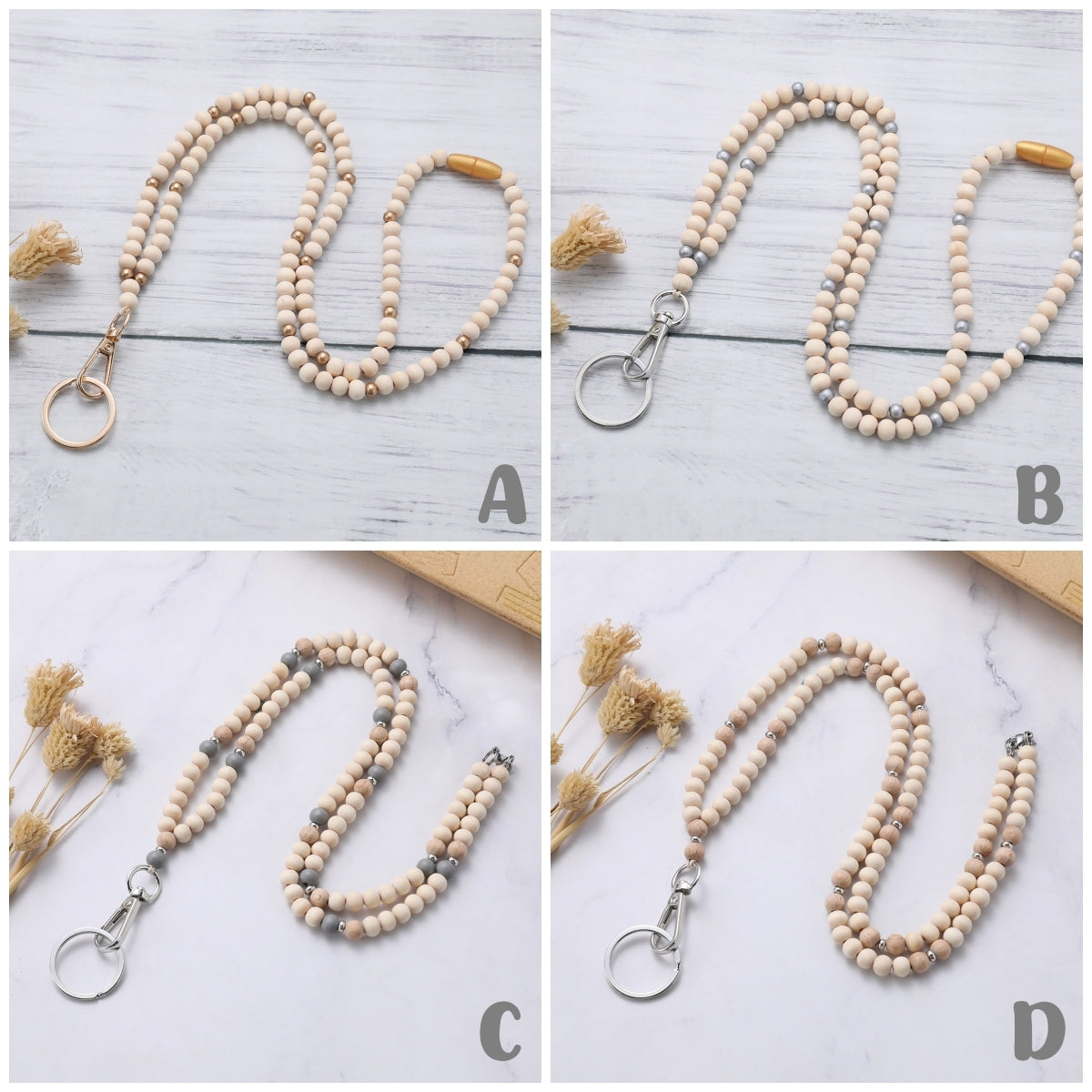 Personalized White & Wood Name Lanyard – Neutral Teacher Gift