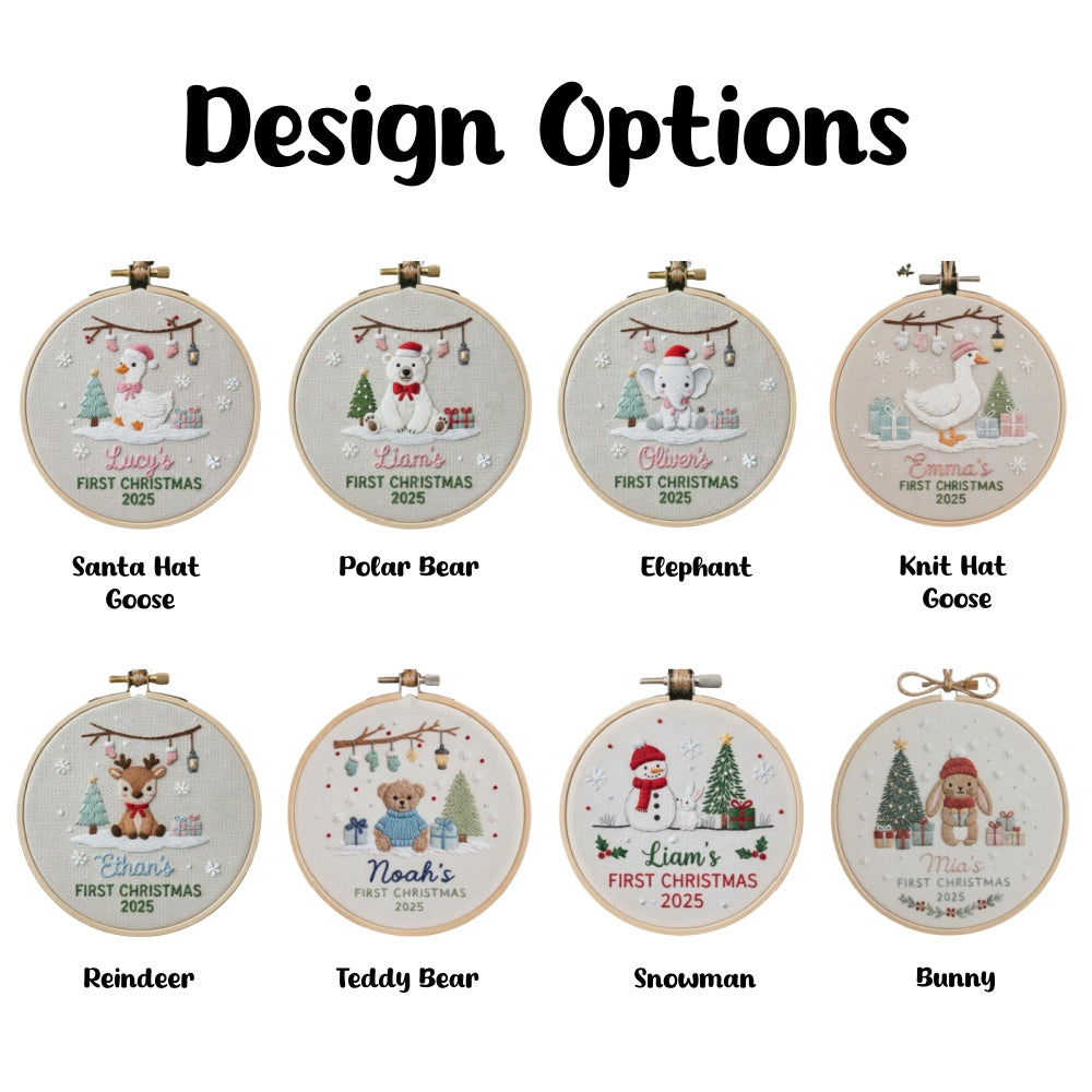 Goose Baby’s First Christmas Ornament – Hand Embroidered Personalized Gift