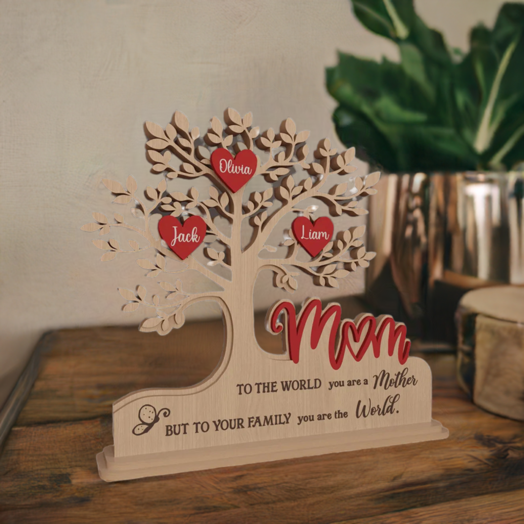 Custom Family Tree Stand with Names & Hearts | Personalized Gift for Mom