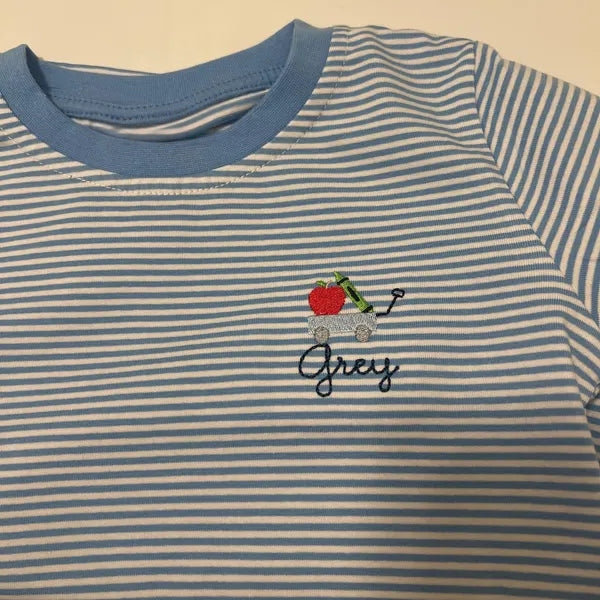 Personalized Kids Back to School Shirt – Embroidered Bus, Apple, or Wagon