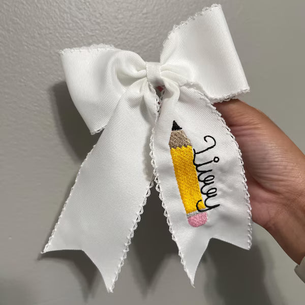 Personalized Embroidered Pencil Hair Bow | Custom Back to School Clip