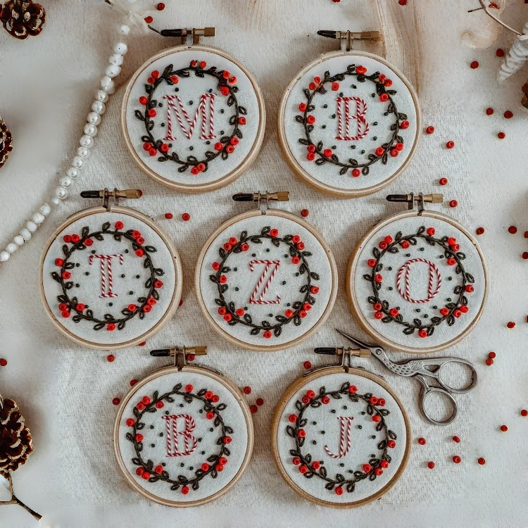 Alphabet Personalized Embroidery Ornaments – Custom Initial Christmas Tree Decor