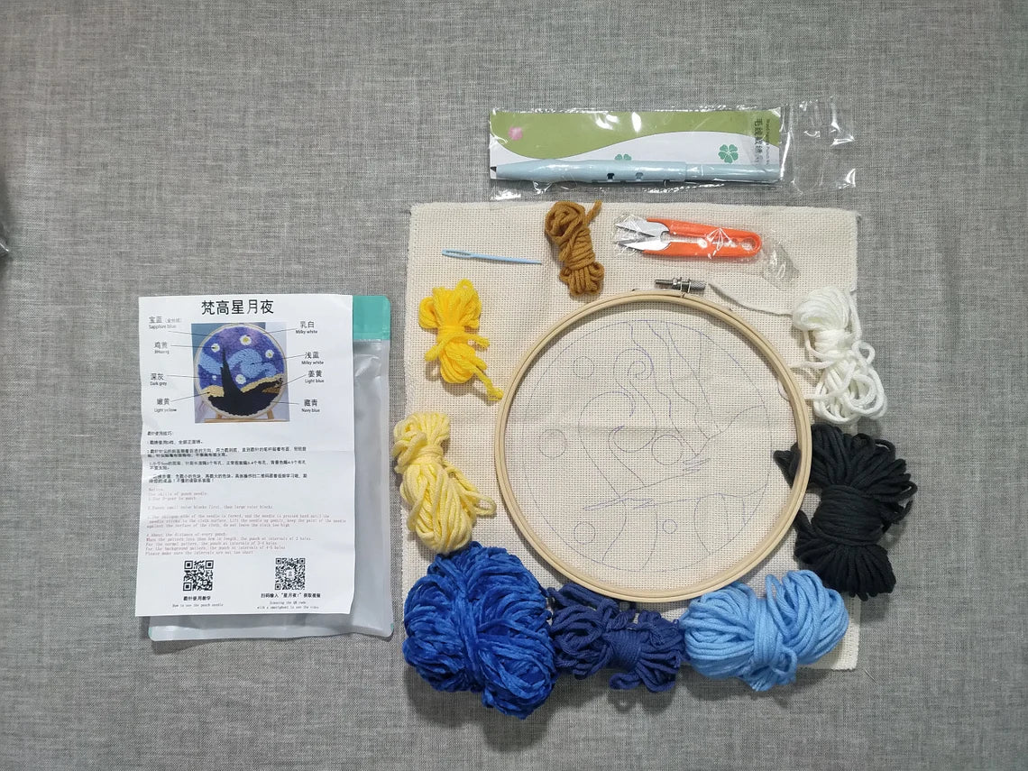 Punch Needle Kit for Beginners – Starter Embroidery Tool Set with Yarn & Hoop