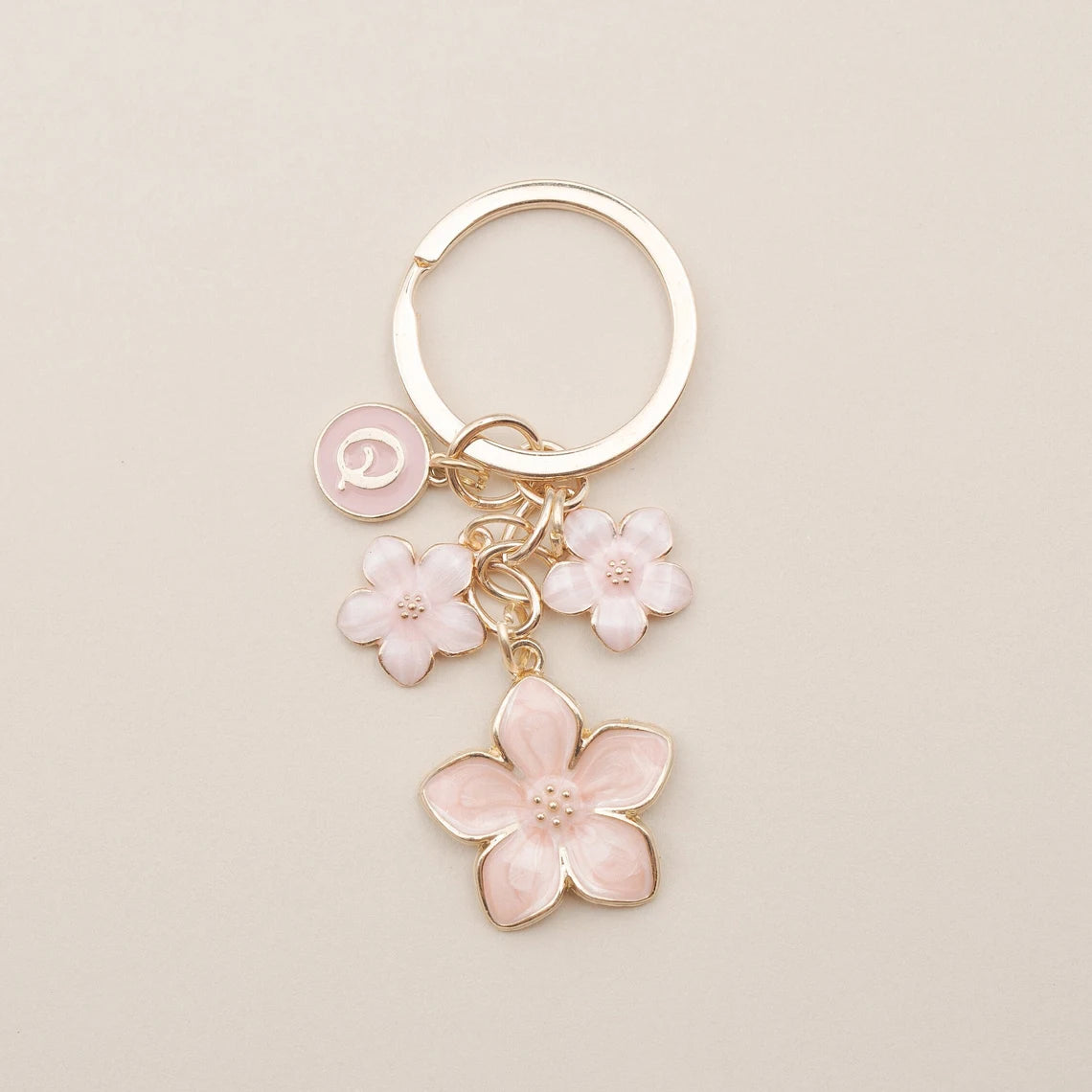 Cherry Blossom Flower Keychain with Custom Initial Charm