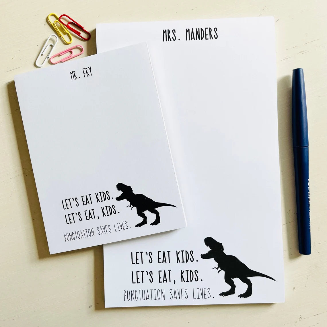 Personalized Teacher Dino Notepad - Funny Grammar Gift