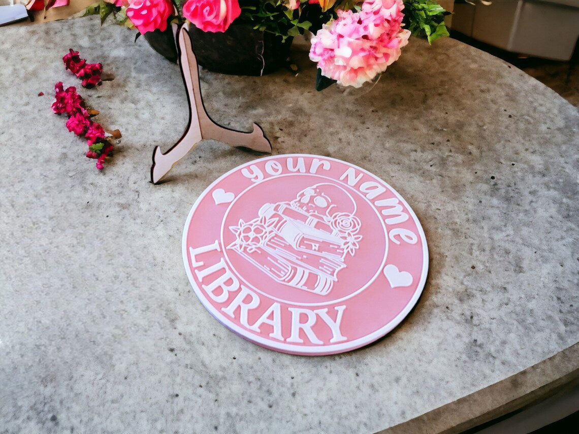 Personalized 3D Library Sign – Book Nook Decor with Stand