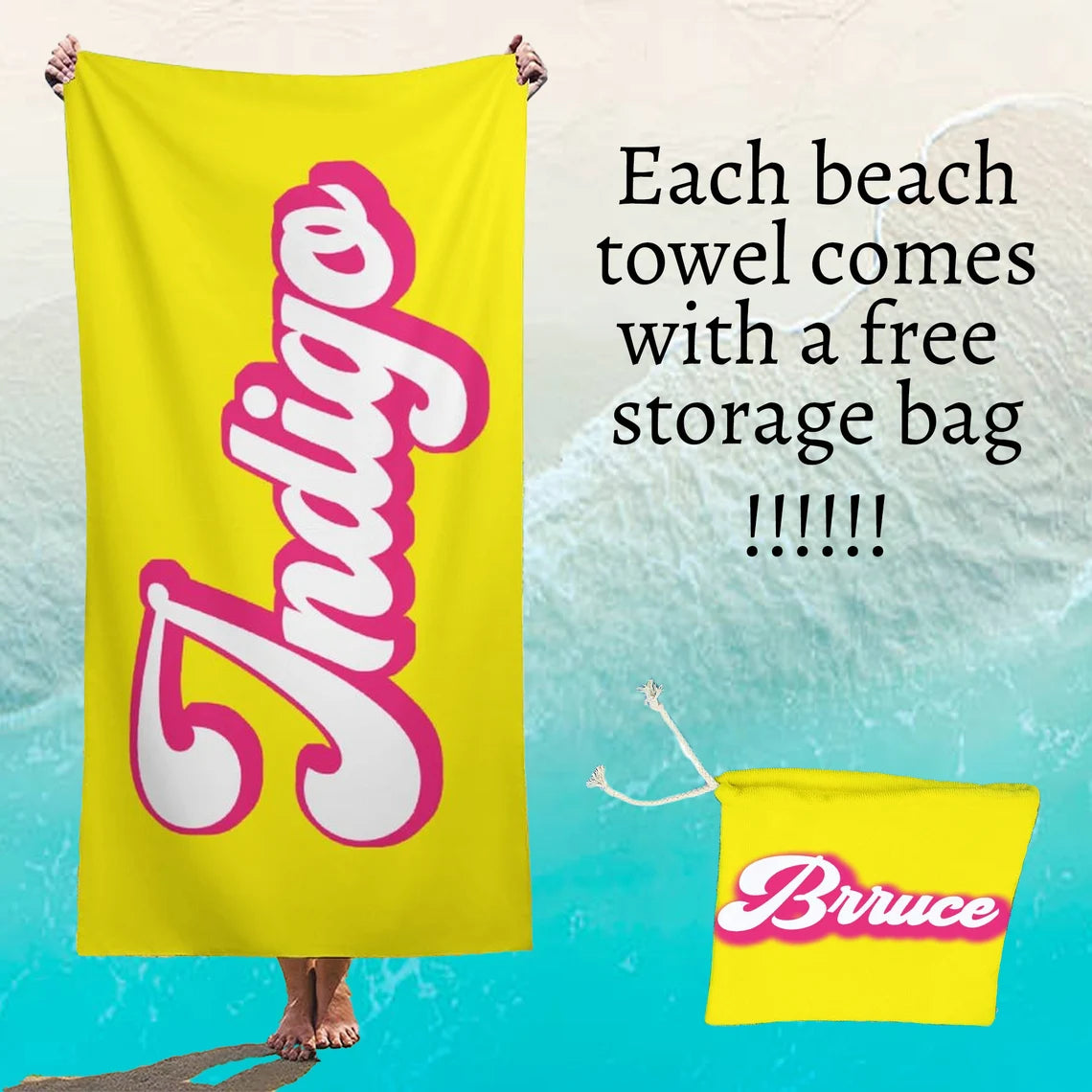 Personalized Name Quick Dry Soft Colorful Beach Towel