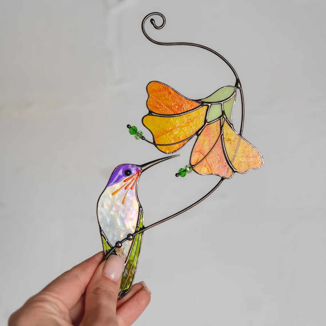 Hummingbird Stained Glass Suncatcher | Handmade Bird Window Decor