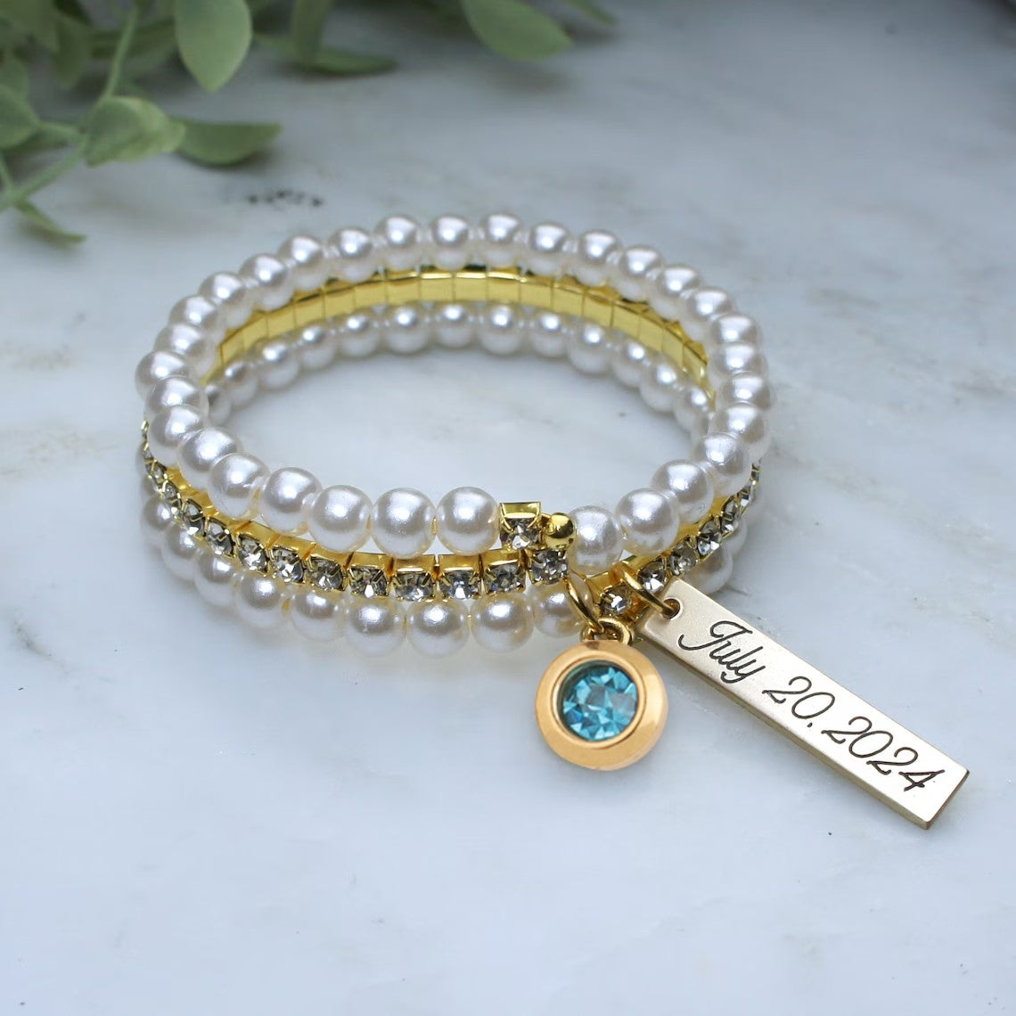 Something Blue Bride Bouquet Charm – Engraved Gift from Mom