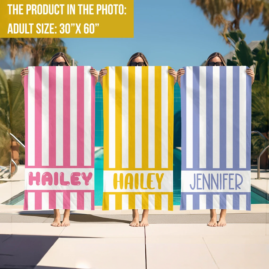 Custom Striped Beach Towel – Personalized Name Gift