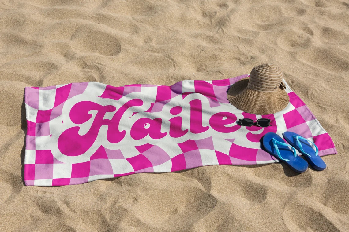 Personalized Retro Checker Beach Towel | Custom Kids & Bridesmaid Gifts