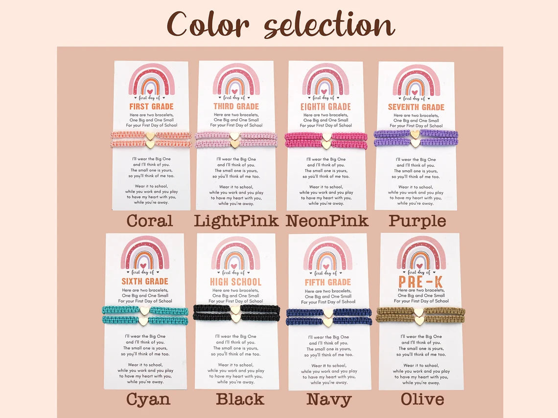 Mommy and Me First Day of School Matching Bracelets – Heart Set