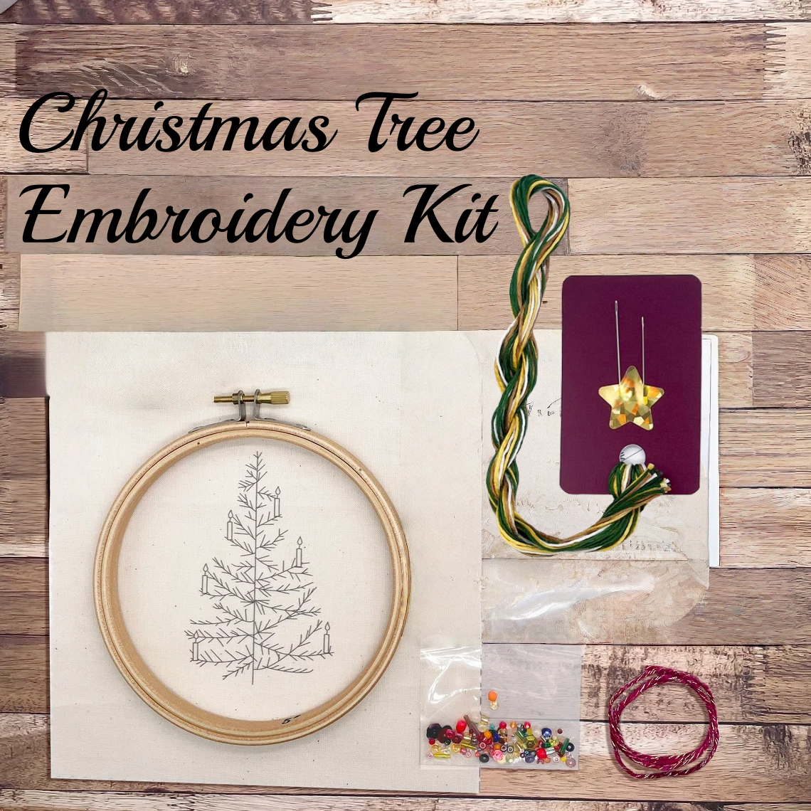 Christmas Tree Embroidery Kit – Beginner Friendly Beaded Craft Set