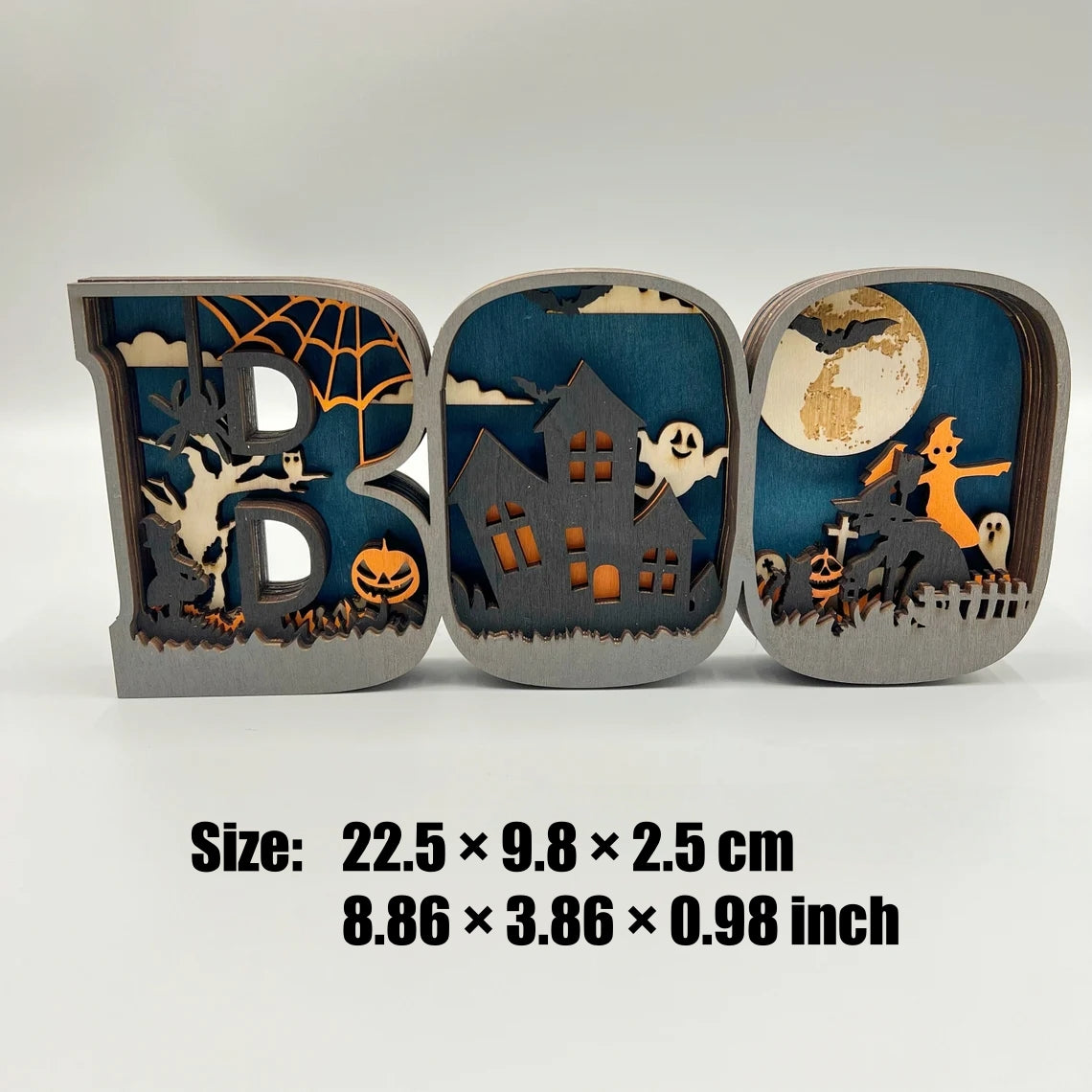 3D Wooden BOO Sign Lamp – Halloween Tabletop & Wall Decoration