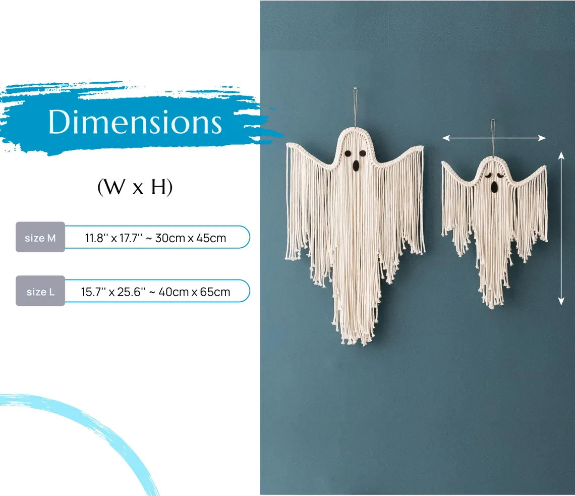 Halloween Macrame Ghost – Handmade Spooky Wall Hanging Gothic Decor