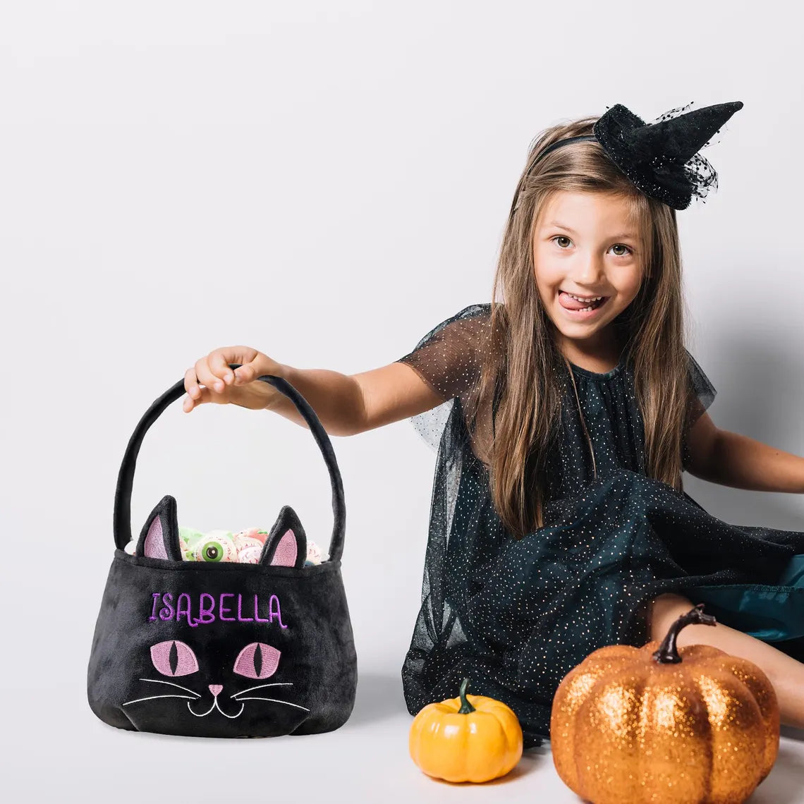 Custom Halloween Basket Candy Bag – Personalized Trick or Treat Bucket