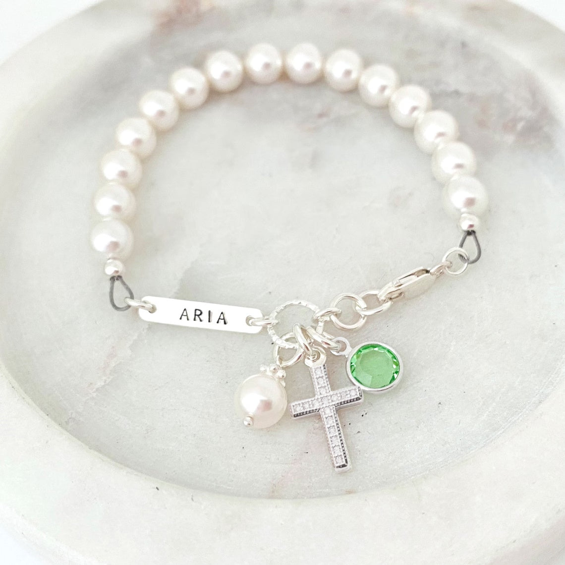 Personalised Cross Pearl Bracelet – First Holy Communion