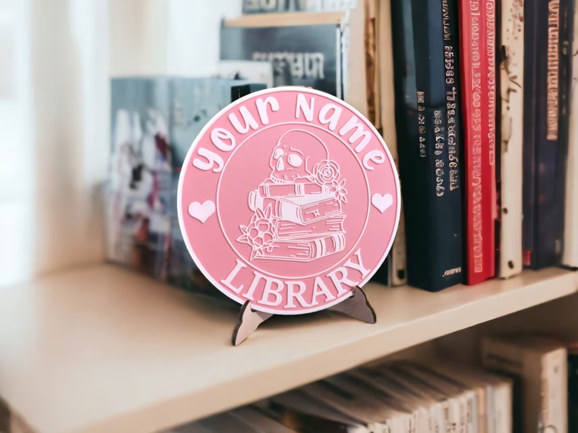 Personalized 3D Library Sign – Book Nook Decor with Stand