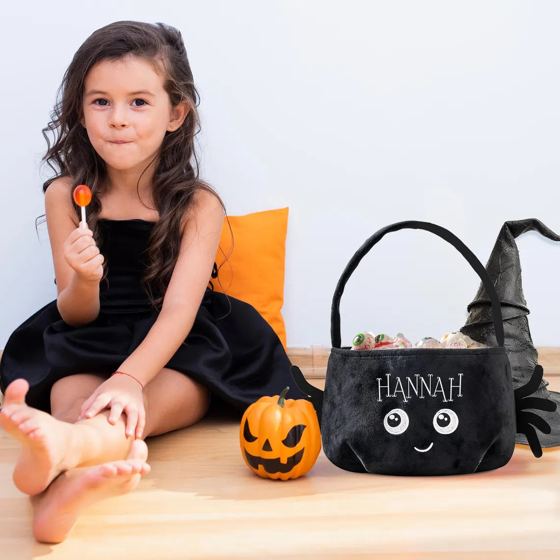 Custom Halloween Basket Candy Bag – Personalized Trick or Treat Bucket