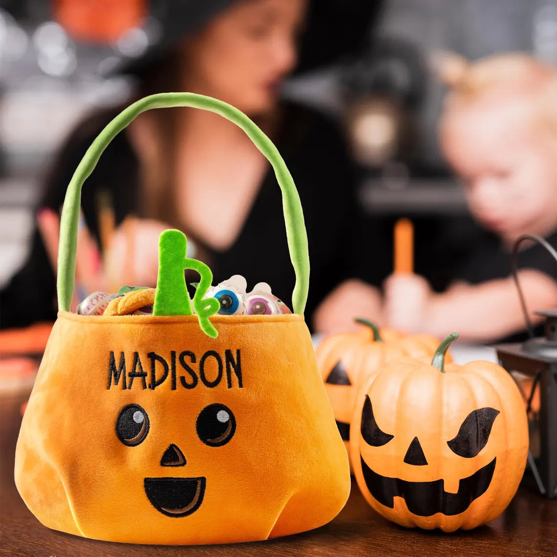 Custom Halloween Basket Candy Bag – Personalized Trick or Treat Bucket