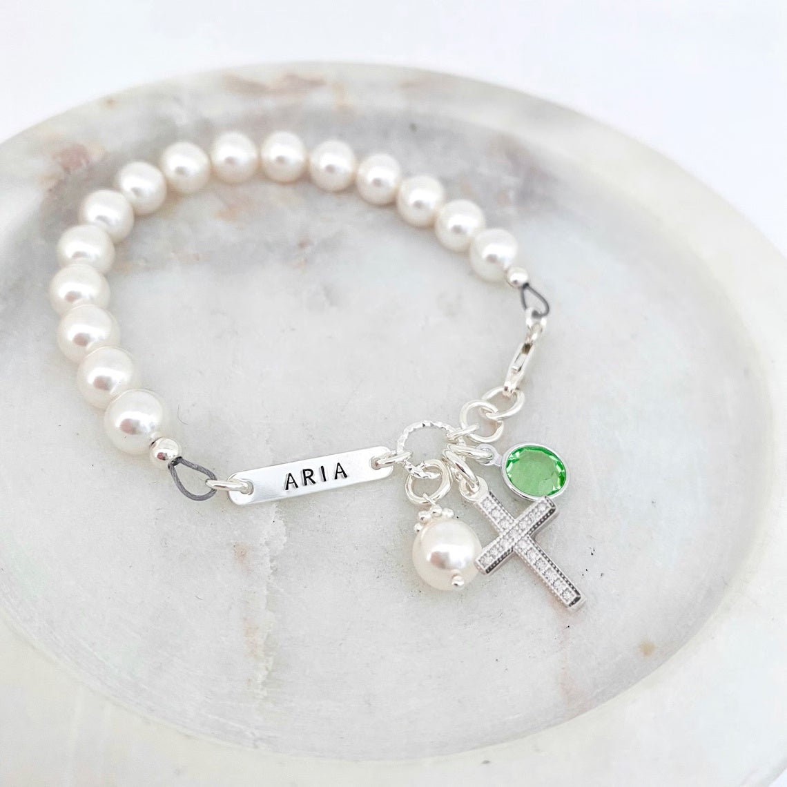 Personalised Cross Pearl Bracelet – First Holy Communion