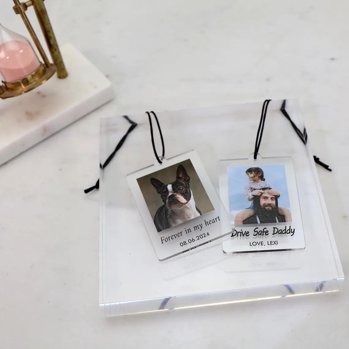 Personalized Photo Car Ornament – Custom Acrylic Rearview Mirror Gift