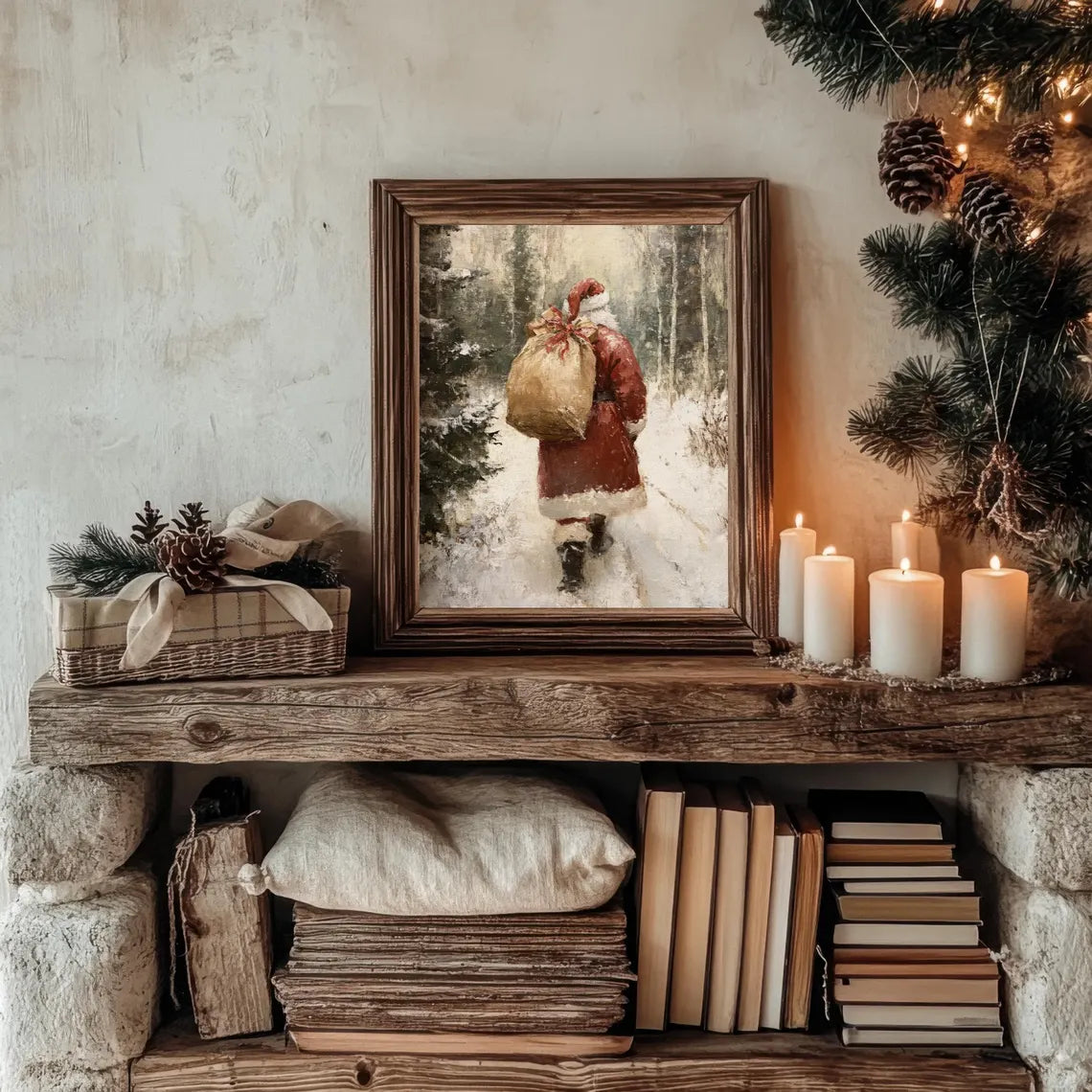 Santa Claus in Winter Forest Print – Vintage Christmas Wall Art (Printed & Shipped)