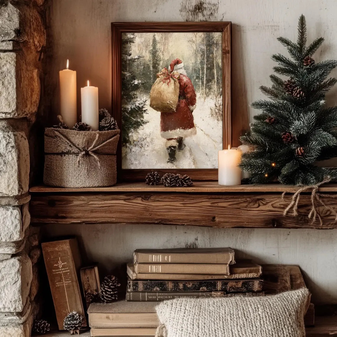 Santa Claus in Winter Forest Print – Vintage Christmas Wall Art (Printed & Shipped)
