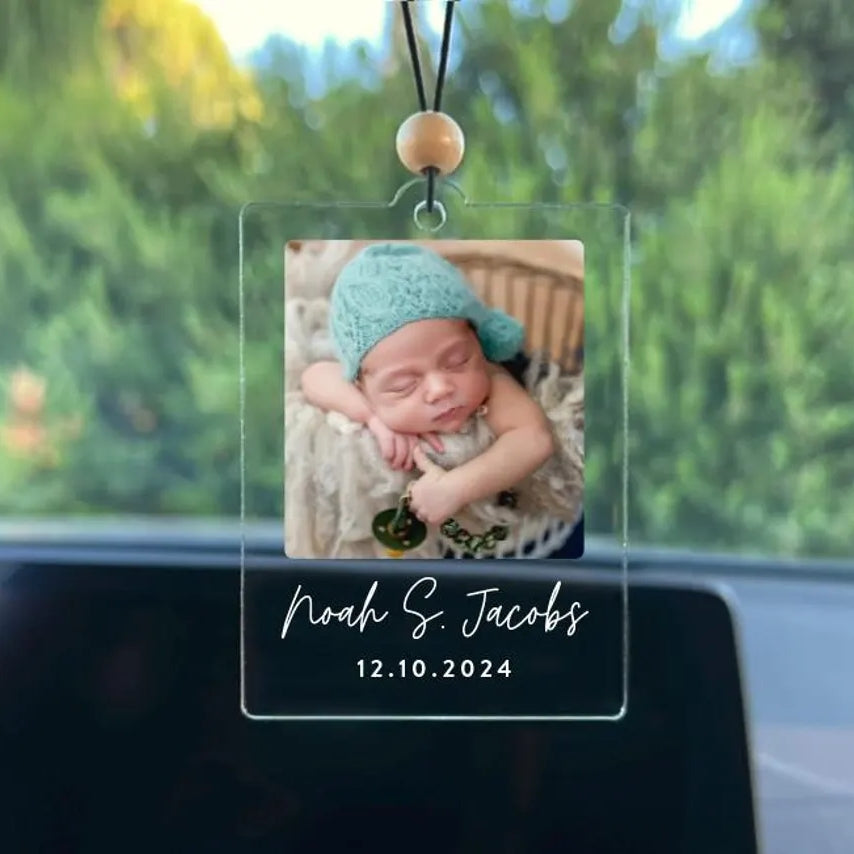 Personalized Photo Car Ornament – Custom Acrylic Rearview Mirror Gift
