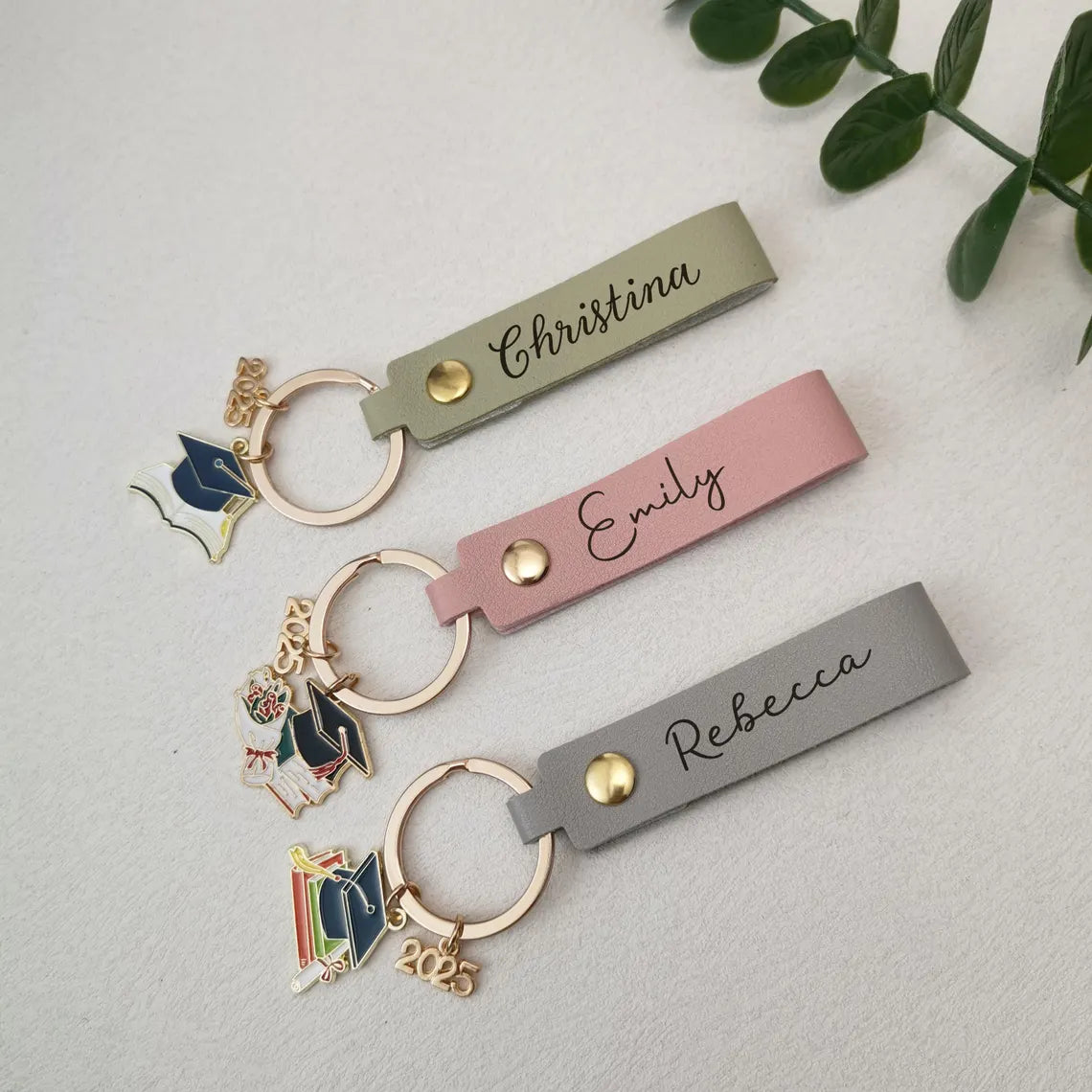 Personalized Leather Graduation Keychain – Class of 2025 Gift